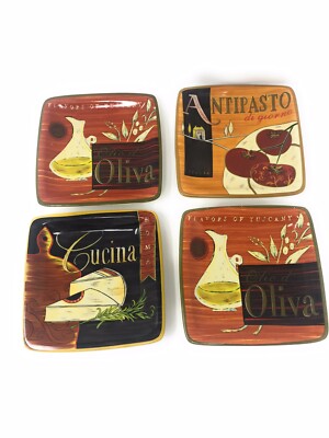 Pier 1 Imports 6” Cucina Earthenware Square Appetizer Dessert Plates Set Of 4-image