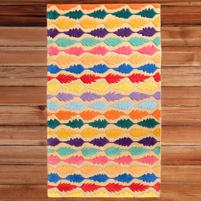 Handtufted Multicolored Leaf Design 100% Wool Area Rug, 3' x 5' Rectangle-image