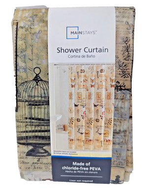 Portico PEVA Shower Curtain Nature Inspired Motif 70 x 7 Birds Floral NEW-image