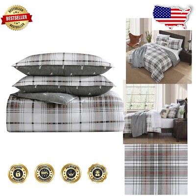 Reversible Cotton King Comforter Set, Plaid Design & Shams for Cozy Bedrooms-image