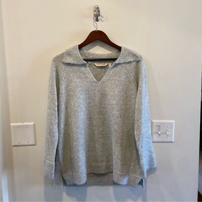 Soft surroundings alice sweater gray V neck collar cozy buttery soft Large-image