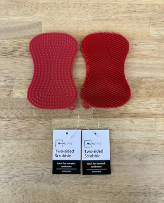 Mainstays Two Sided Scrubbie Anti-Bactria Silicone Sponge, Red (2 Pack)-image