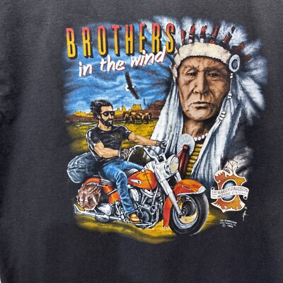 Vintage Harley Davidson 3D Emblem T-Shirt XL Brothers In The Wind 1990 Sturgis-image