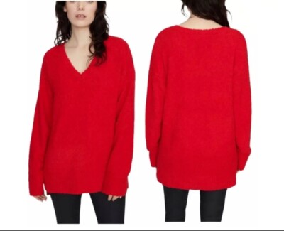 Sanctuary Red Teddy Soft V Neck High Low Oversized Sweater Size Large-image
