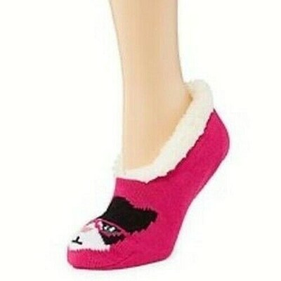 Mixit Women's Knit Slipper Socks SMALL/MEDIUM Hot Pink Kitty Cat NEW-image