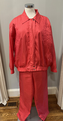 Vintage 80s Nylon Windsuit Track Jacket & Pants Peachy Pink Medium (Small Spot)-image