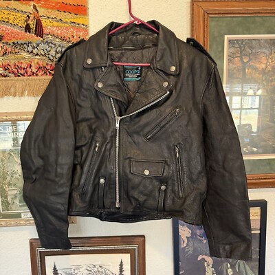 Vintage 60s RARE Heavy Cooper USA Leather Biker Riding Jacket Size 40 Small-image
