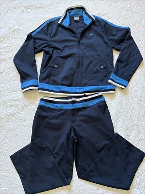 Vintage 90s NIKE Blue Jacket Pants Track Suit Womens L (12-14) Wind Breaker READ-image