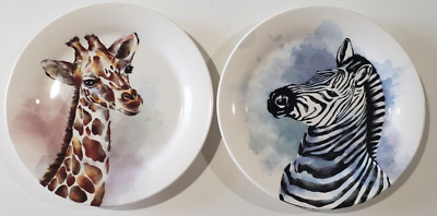 Pier 1 Imports One Giraffe Plate and One Zebra Plate Luncheon Size 8-3/4