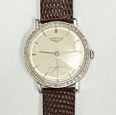 Vintage Longines 33mm 18k White Gold 0.43ctw Diamond Watch-image