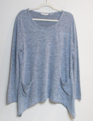 Soft Surroundings Softy Tunic Sweater Womens M Blue Pockets Comfy Soft-image