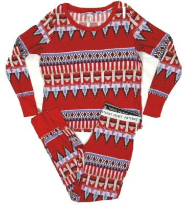 Victoria's Secret Sz M Christmas Thermal Cozy Festive Pajamas Red Fairisle-image