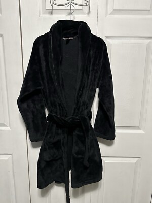 Victorias Secret Embroidered Cozy Robe Xs/S Black-image