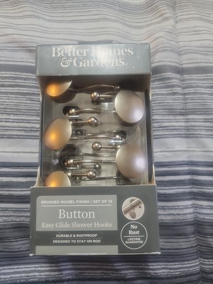NIB Better Homes & Gardens Brushed Nickel Finish Button Shower Hooks (Set of 12)-image