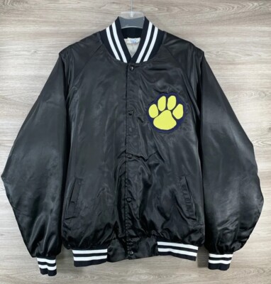 Vintage 90s Westark Paw Print Varsity Bomber Jacket 2XL Black Lined USA-image