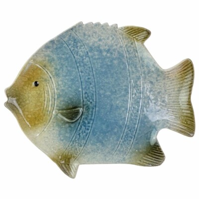 Pier 1 One Imports Fish Shaped Serving Plate Dish Tray Stoneware Blue Island 9
