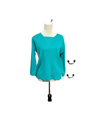 Sag Harbor Women's Green 3/4 Sleeve Square Neck Sweater-image
