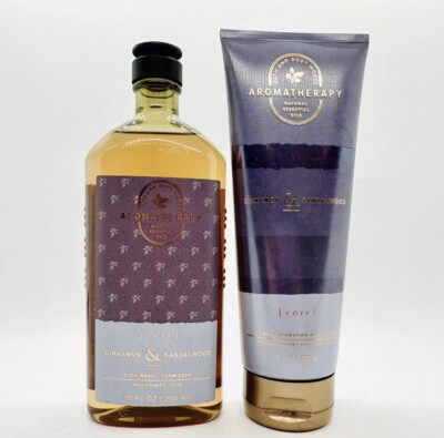 BATH & BODY WORKS AROMATHERAPY COZY CINNAMON & SANDALWOOD BODY WASH & BODY CREAM-image