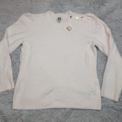 Anne Klein Sweater Womens M White Button Detail Soft Cozy Comfort Casual New-image