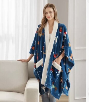 Premier Comfort Cozy Plush Printed Wrap Holiday Dogs Blue/Multi 50