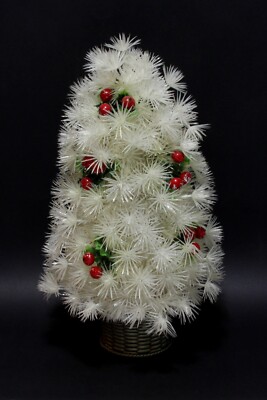White Plastic Christmas Tree W/Twist To Wind Musical Base Rare Vintage 16 Inch-image