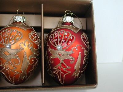 5 Pier 1 Easter Sparkling Egg Ornaments - Red Gold Blue - Christmas-image