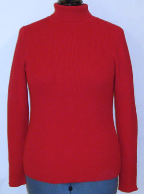 Icelandic Design Women Turtleneck Sweater size L Ribbed Cotton Red-image