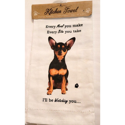 Kitchen Tea Towel Black Chihuahua I'm Watching You-image