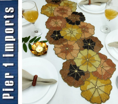 Pier 1 Glass Beaded Boho Floral Table Runner, Table Topper, Centerpiece Placemat-image