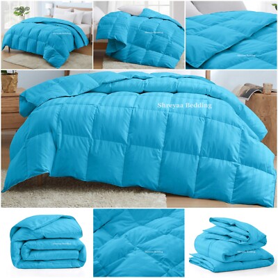 Fancy Premium Soft Stripes Aqua Blue Comforter Goose Down Alternative Full XL-image