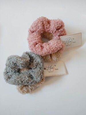 2 Scrunchies Hair Ties Super Soft Cozy Comfort 2 Sets of 2 Pink Taupe Gray-image