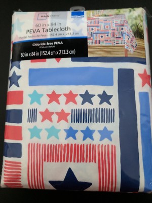 Mainstays Vinyl Rectangle Tablecloth Stars Stripes Chloride Free  60