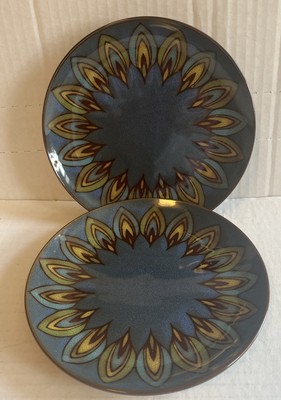 Pier 1 Imports Stoneware 7.5 Inch Blue Feather Design Replacement Salad Plates 2-image