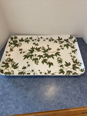 1991 Design Imports Tray Italy Melamine White Green Ivy 17.5” x 11.5” VERY NICE!-image