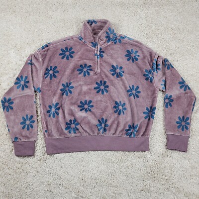 Mighty Fine Pullover Womens XL Purple Floral Super Soft Cozy Quater Zip Sherpa-image