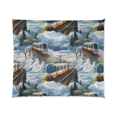King Size Comforter Winter Train Art Locomotive Railcar Railroad Home Decor-image
