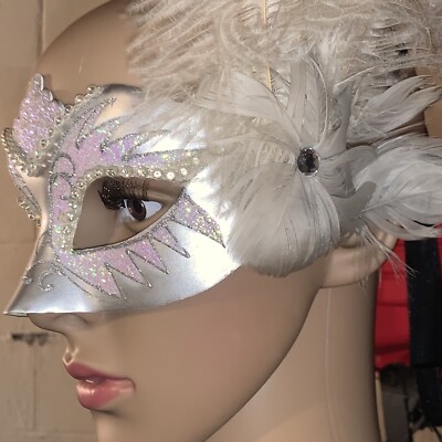Pier 1 Imports Masquerade Mask Party Hand Painted Venetian Made in Italy Feather-image