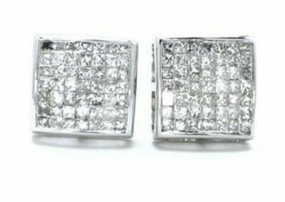 14K White Gold Over Princess 0.50Ct Created Diamond Mens Womens Stud Earrings-image