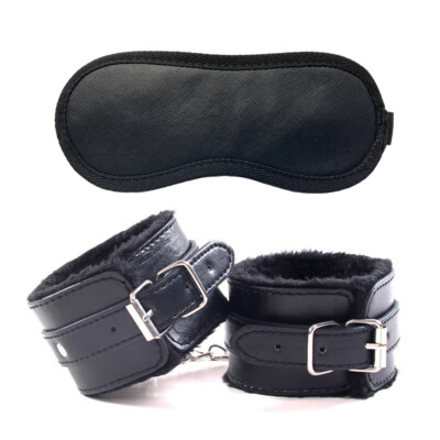 Cozy Feel Eye Mask Collar Handcuffs bondage Cosplay Role Play game BDSM 2 Pieces-image