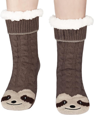  Fleece Lined Slipper Socks Warm Sloth Animal Pattern Cozy Winter Socks-image