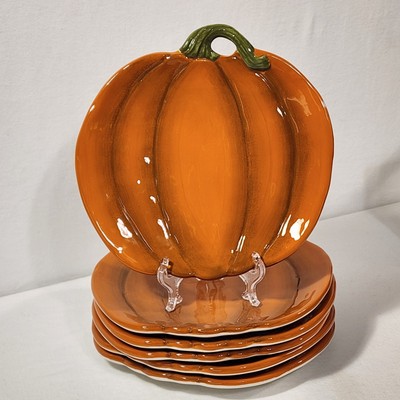 6 Pier One Pumpkin Shaped Salad Plates 8.5