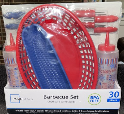 NIP Mainstays 30 Piece Barbeque Set BBQ Party BPA Free Red White Blue A1 Cookout-image