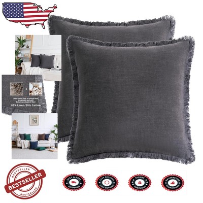 22x22-Inch Dark Grey Tassel Decorative Pillow Covers - Set of 2 - Cozy Comfort-image