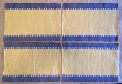 Pier 1 Imports Set Of 4 Palermo Stripe Placemats 100% Cotton Blue Yellow-image