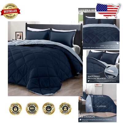-Round Comfort Twin Bedding Set - Microfiber Comforter & Sham - Blue Design-image