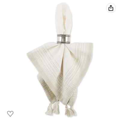 6 PC STRIPED W/TASSELS CLOTH  NAPKINS Design Imports 100% COTTON India-image