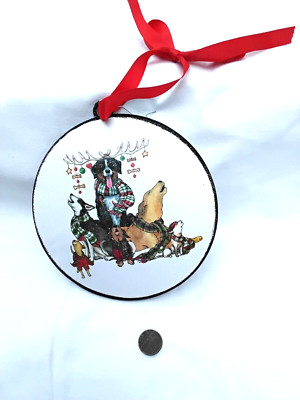 Raz Imports Metal Disc Dogs Howling Christmas Ornament, Two Sided Design Dogs -image