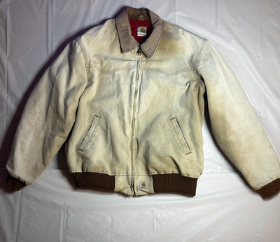 Vintage Carhartt J13 Tan Duck Santa Fe Red Lined Quilted Jacket XL USA Made-image