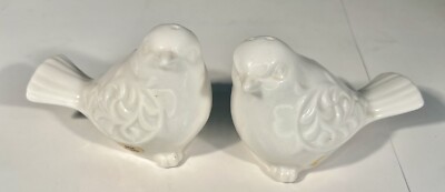 Pier 1 White Scroll Design Birds Salt and Pepper Shakers Set Ceramic Pier One-image