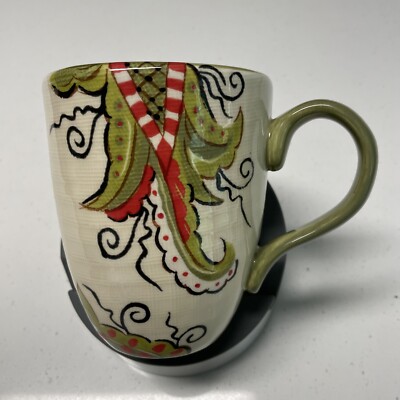 Pier 1 Imports Earthenware Jardine Paisley Mug  Hand Painted Mint Condition-image